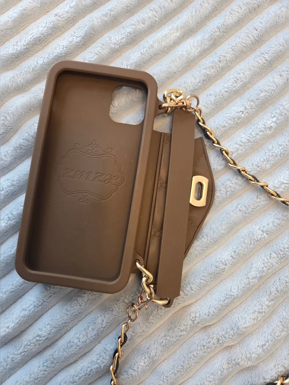 Quilted Brown Crossbody Phone Case with Gold Chain